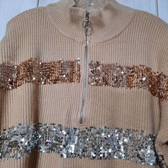 Nine West Sequin Striped Half Zip Mock Neck‎ Pullover Sweater - XL - Picture 4 of 8